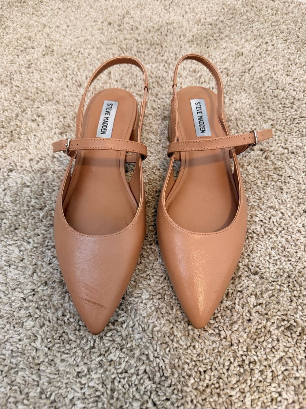 Steve Madden Tan Pointed Slingback Flats with Ankle Strap